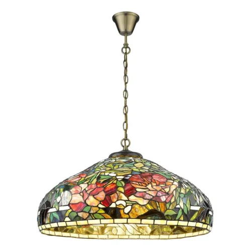 Люстра подвесная Тиффани 868-806-03 Velante разноцветная на 3 лампы, основание коричневое бронзовое в стиле тиффани цветы фото 2